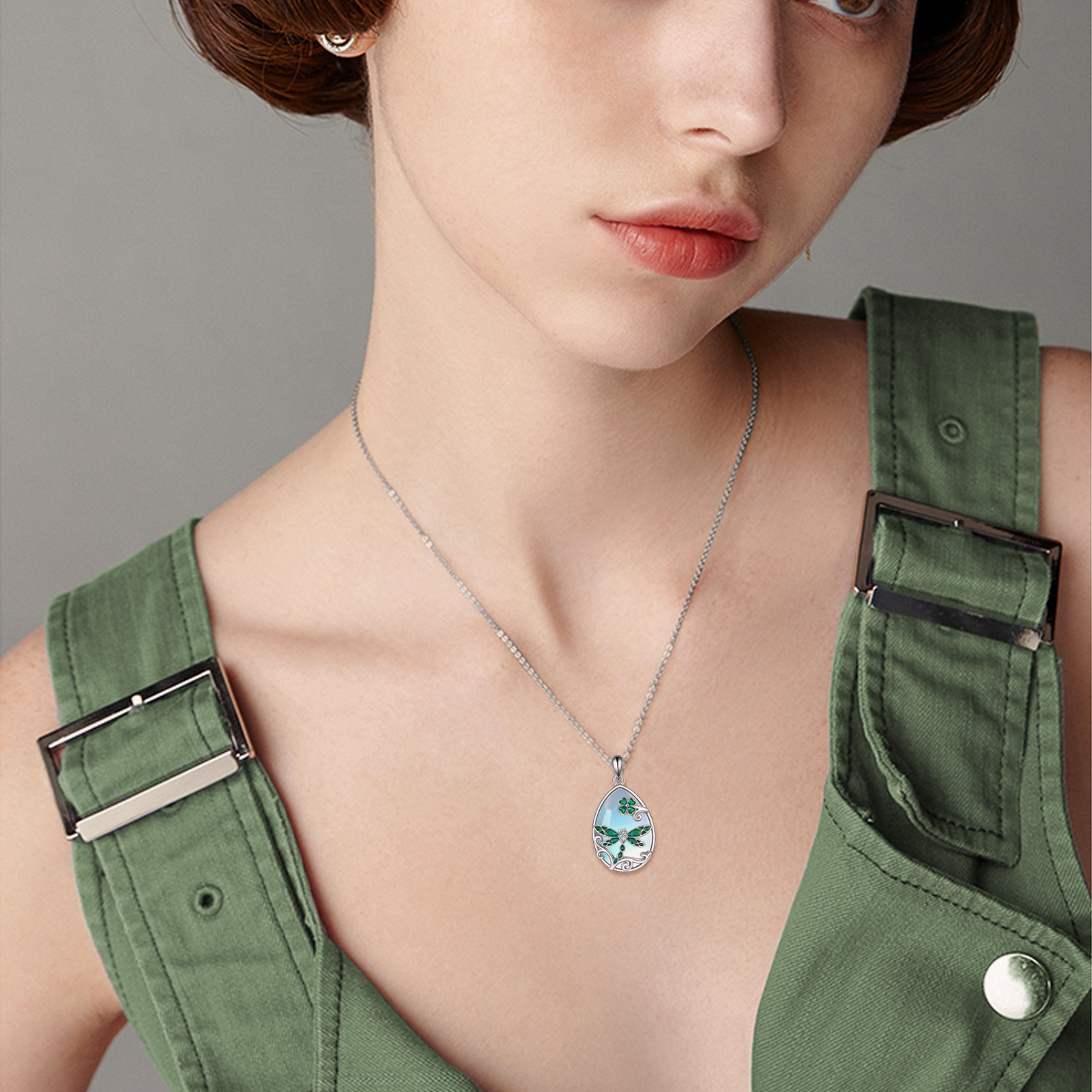 Dragonfly Pendant Necklace with Moonstone, Gift for Mom or Girlfriend